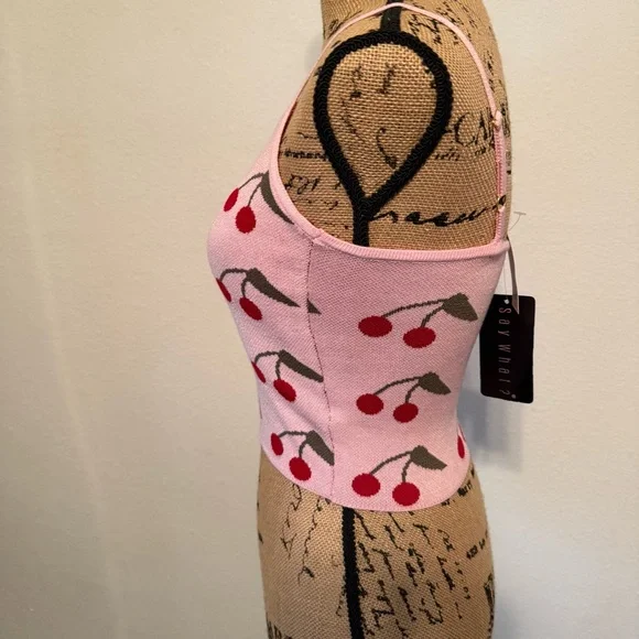Say What pink Cherry Cropped Tank Top size medium - Picture 2 of 11